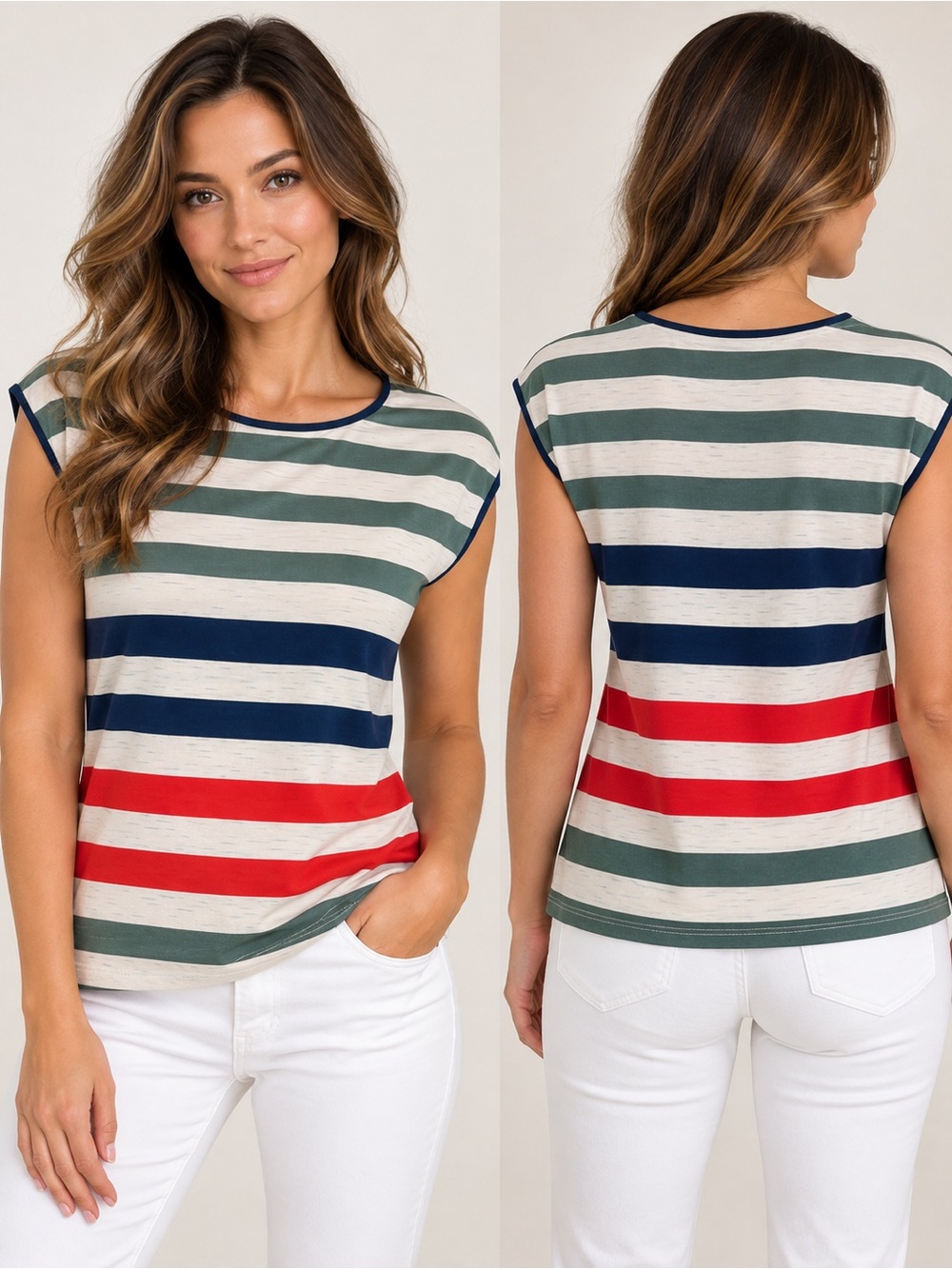 Lavish Multicolor Striped Sleeveless Top Size L